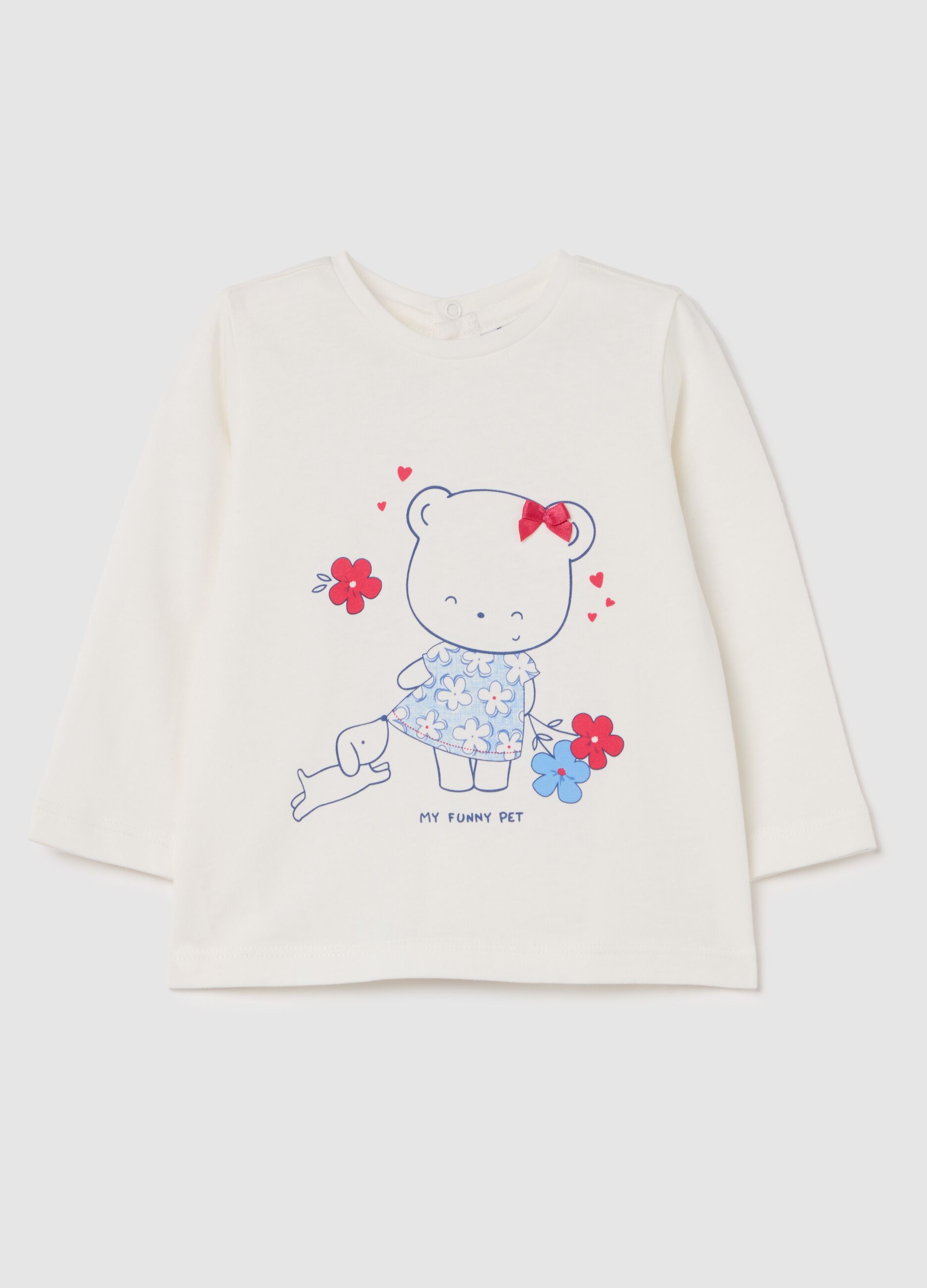 Cotton T-shirt with print and long sleeves