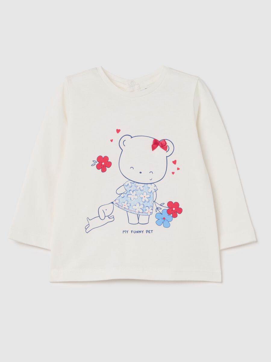 Cotton T-shirt with print and long sleeves_0