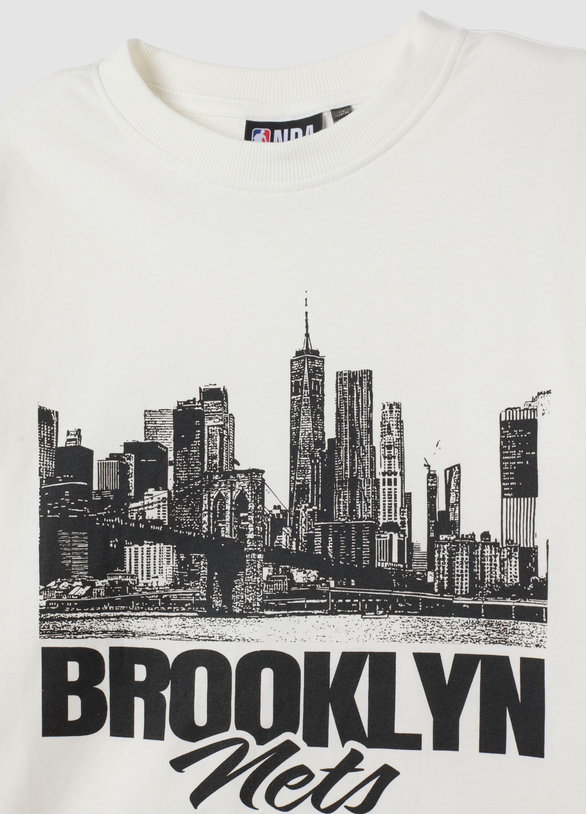 T-shirt bianca girocollo in puro cotone con stampa