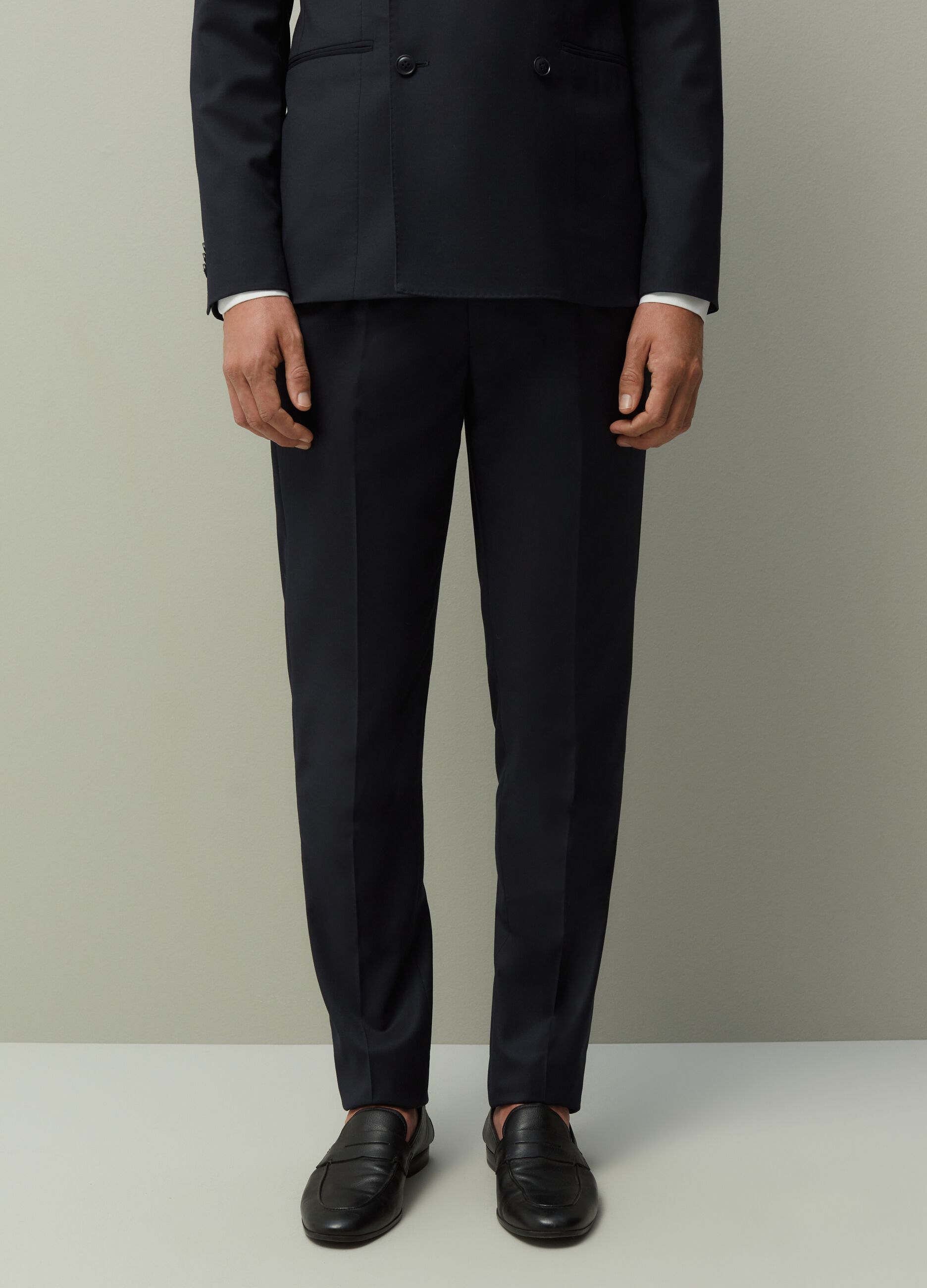 Regular-fit navy blue formal trousers