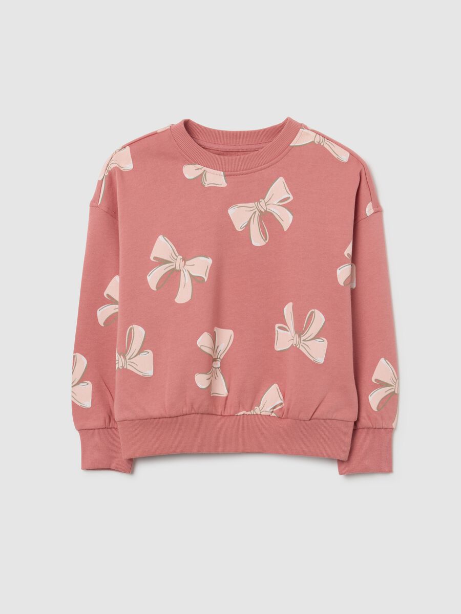 Girls' pink pure cotton sweatshirt, regular fit with crew neck_0