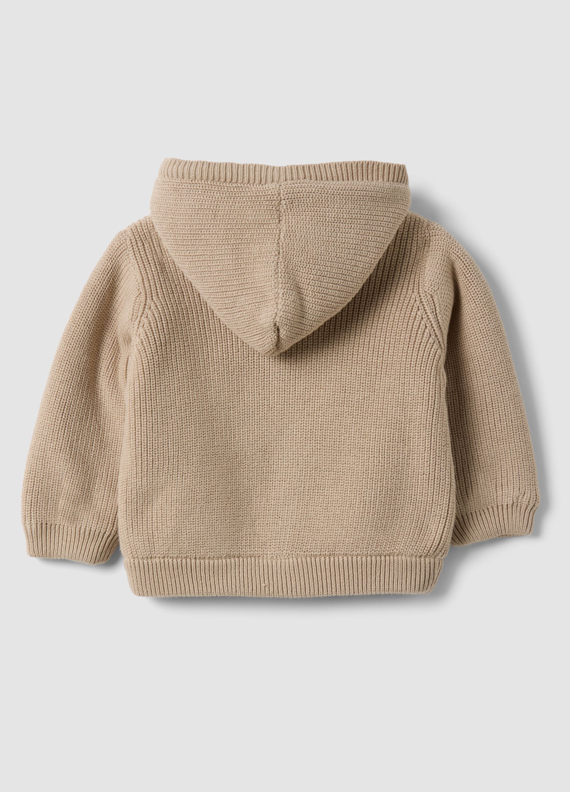 Beige organic cotton hooded jacket for babies