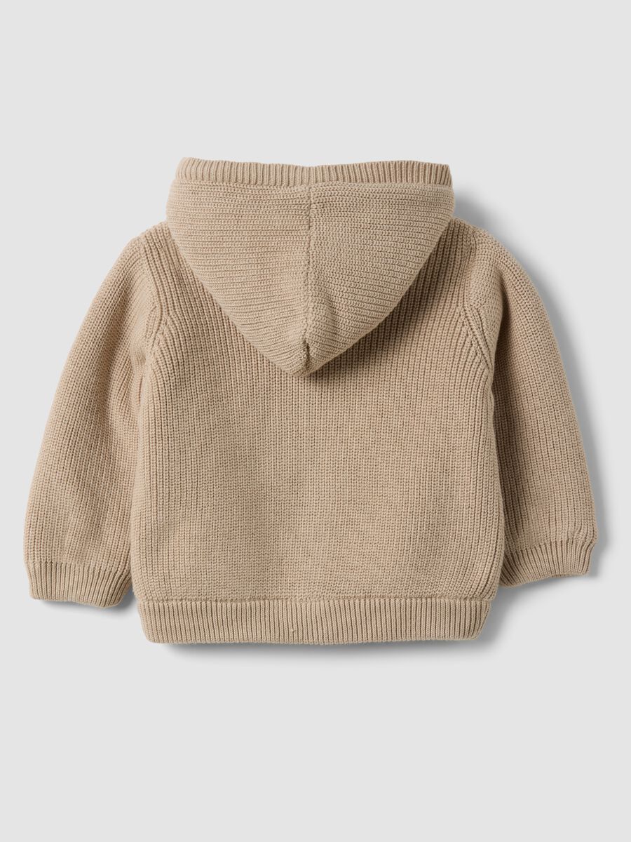 Giacca beige con cappuccio in cotone organico per neonati_1