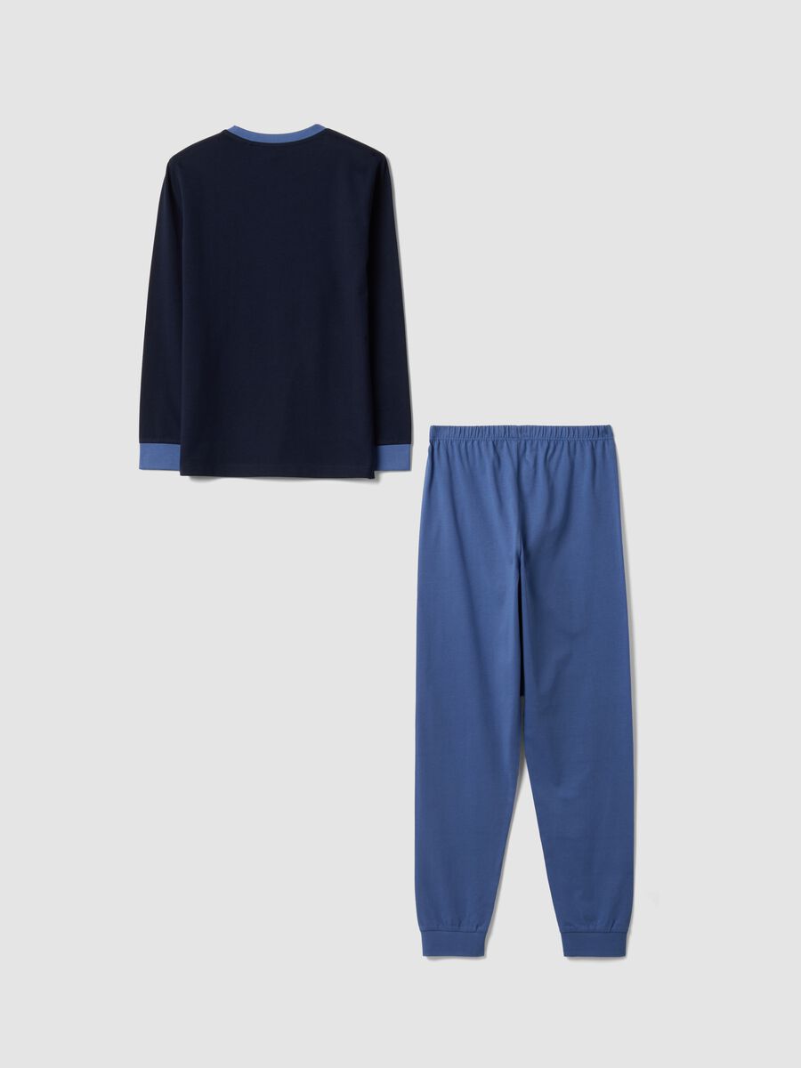 Pigiama blu in puro cotone organico a girocollo regular fit_1