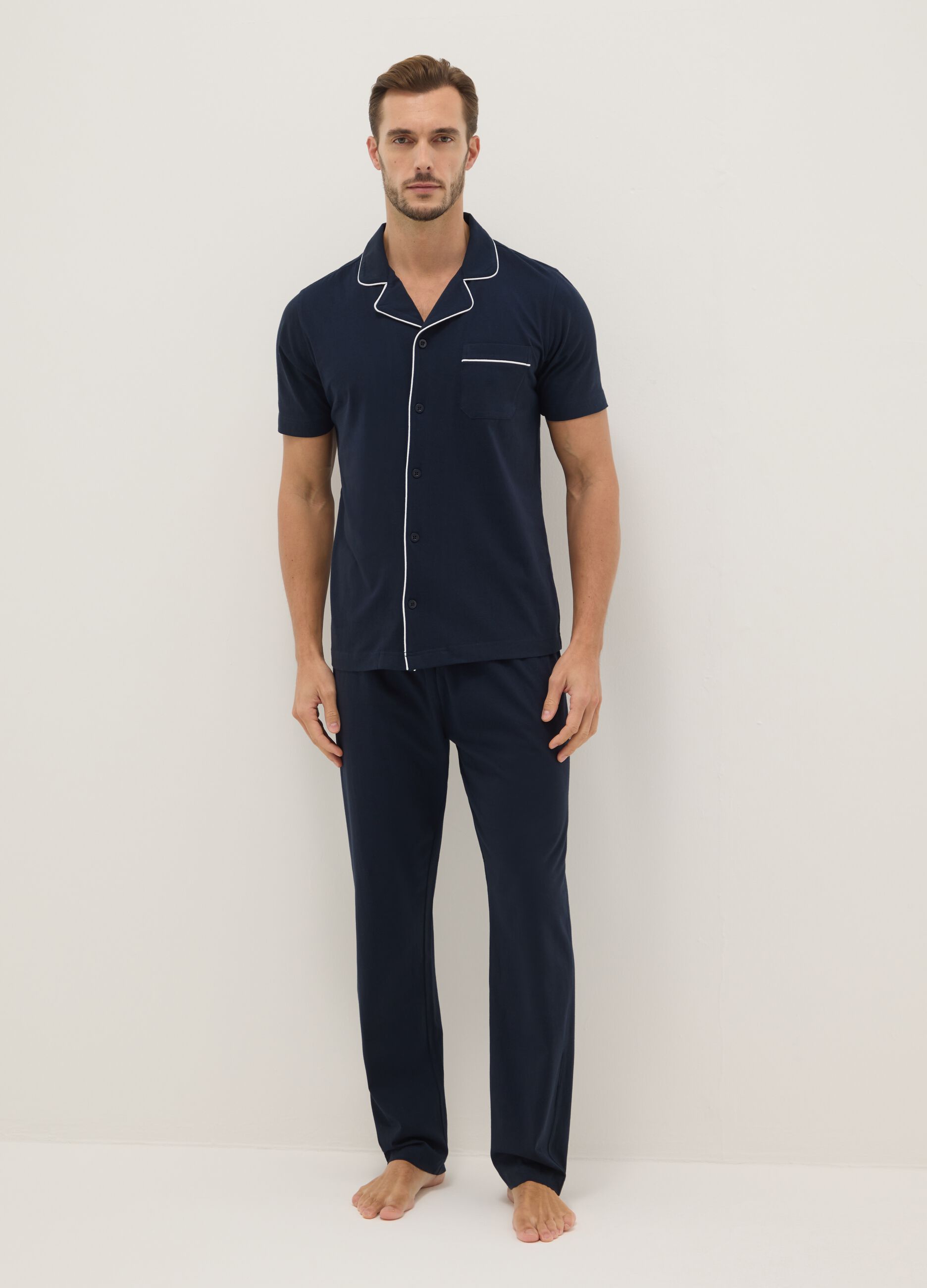 Regular Fit Blue Pure Cotton Pyjamas