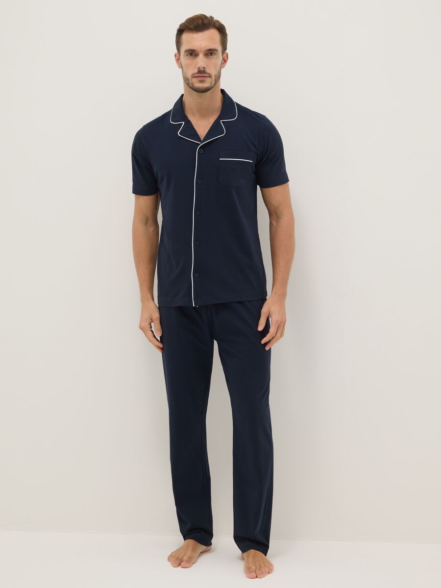 Regular Fit Blue Pure Cotton Pyjamas_0