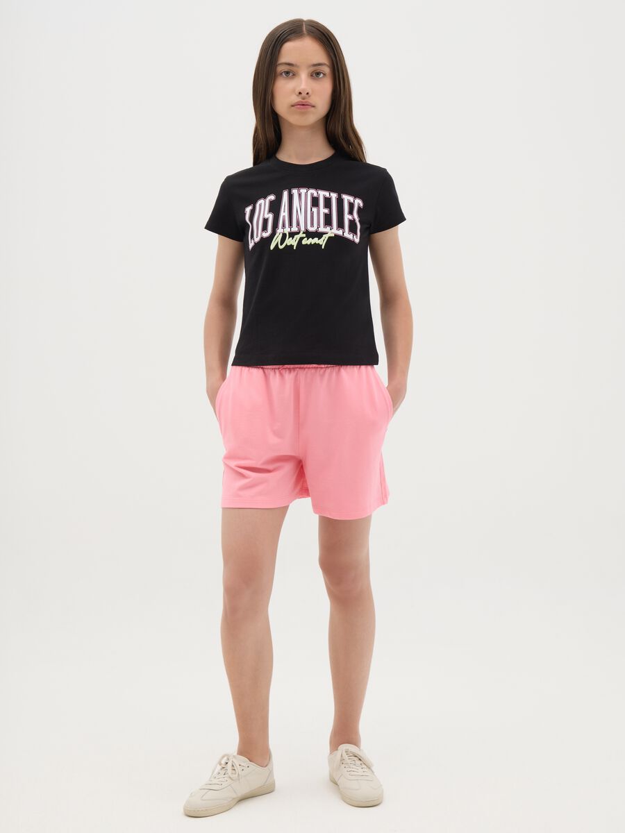 Pink shorts in cotton with drawstring_0