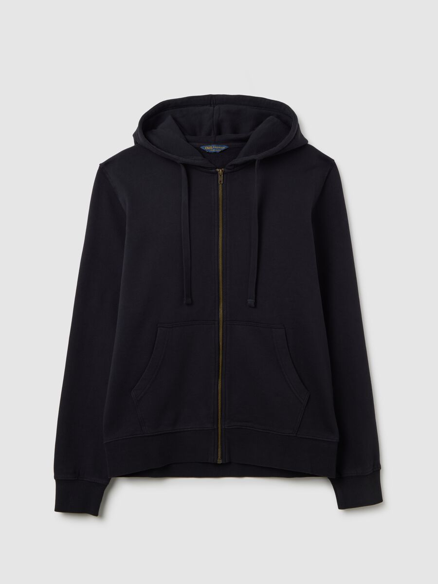 Felpa con cappuccio in puro cotone blu con zip_4