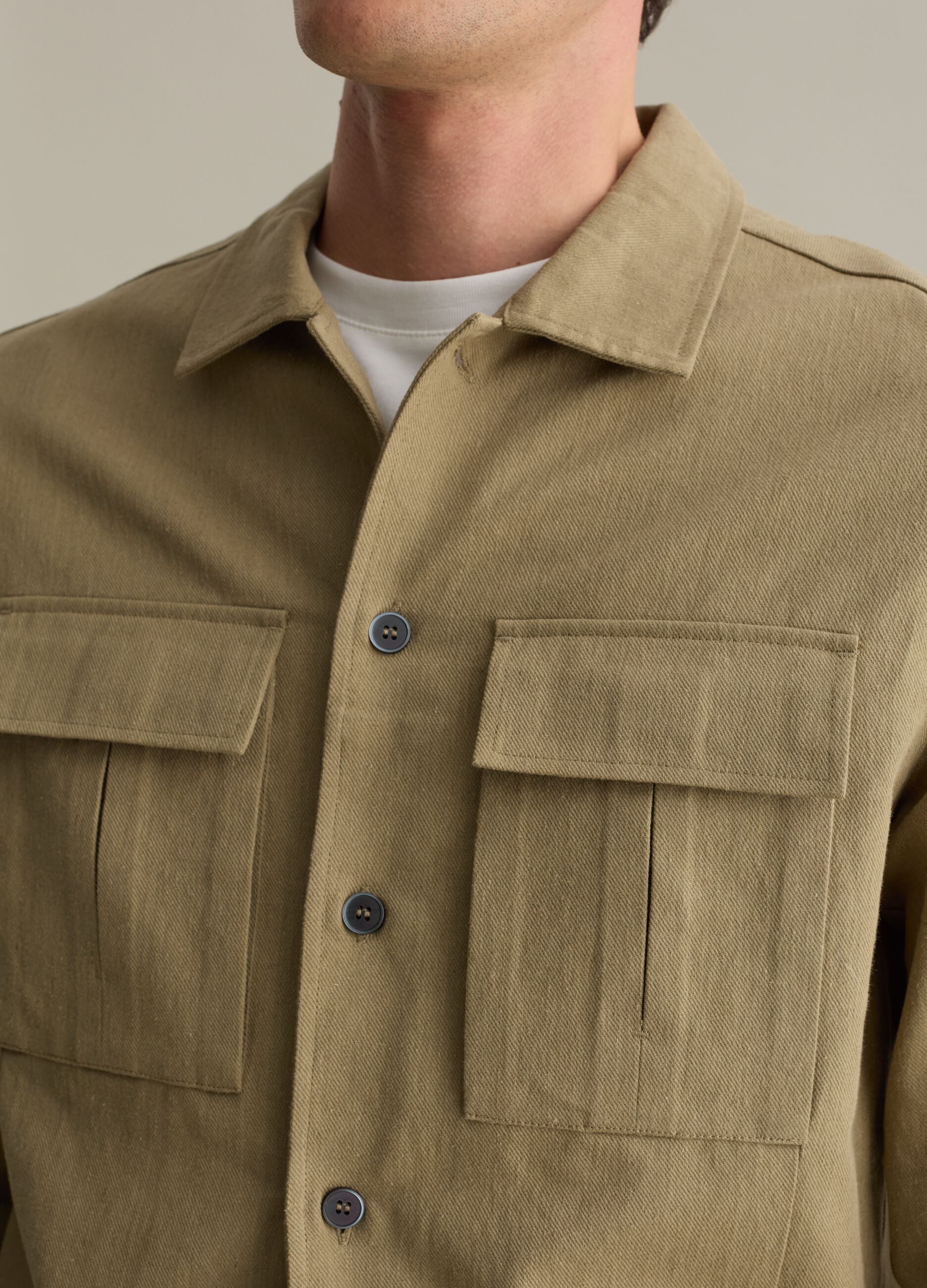 Shacket in linen and cotton twill