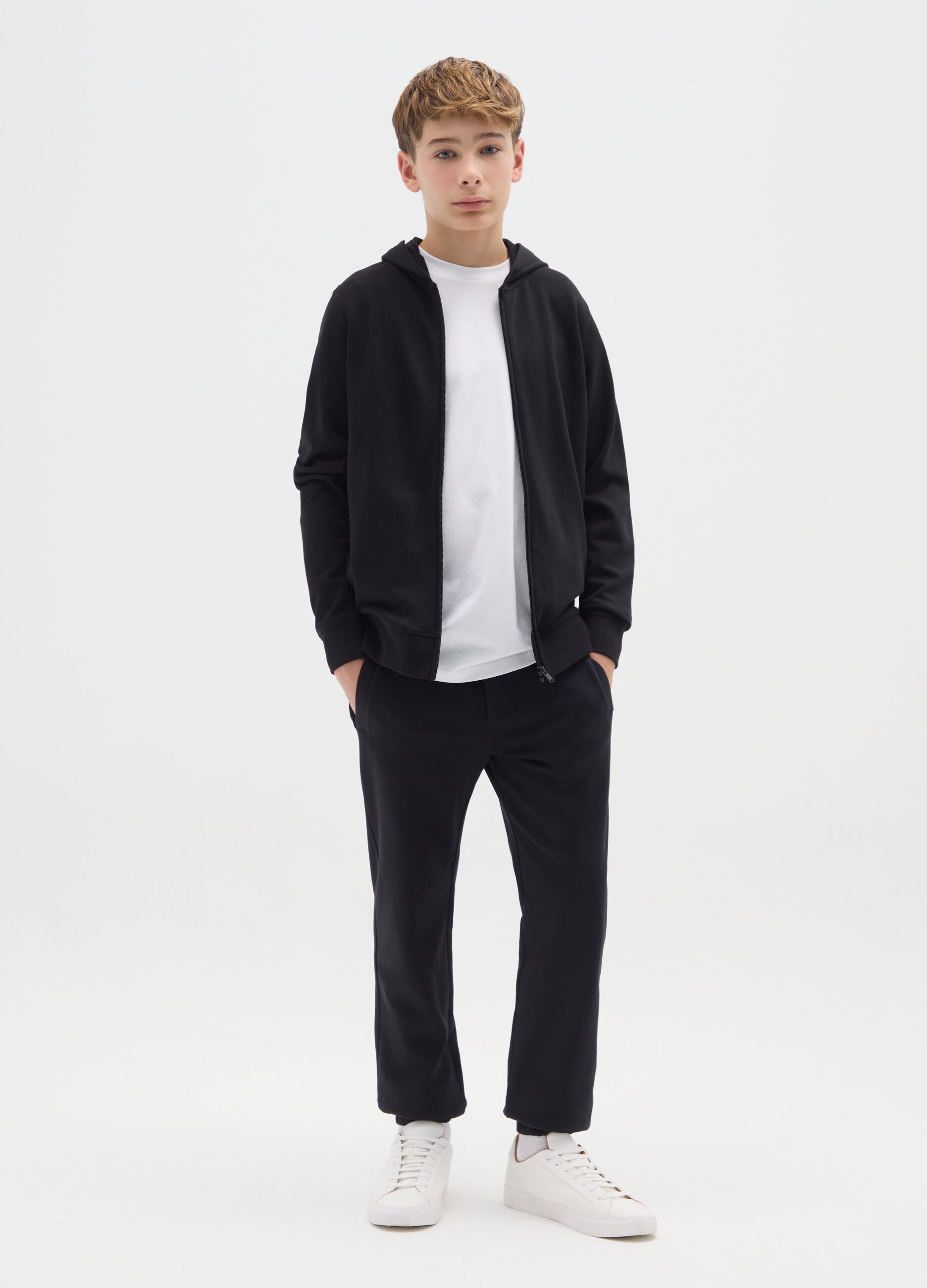 Boy's black pure cotton jogger trousers in regular fit