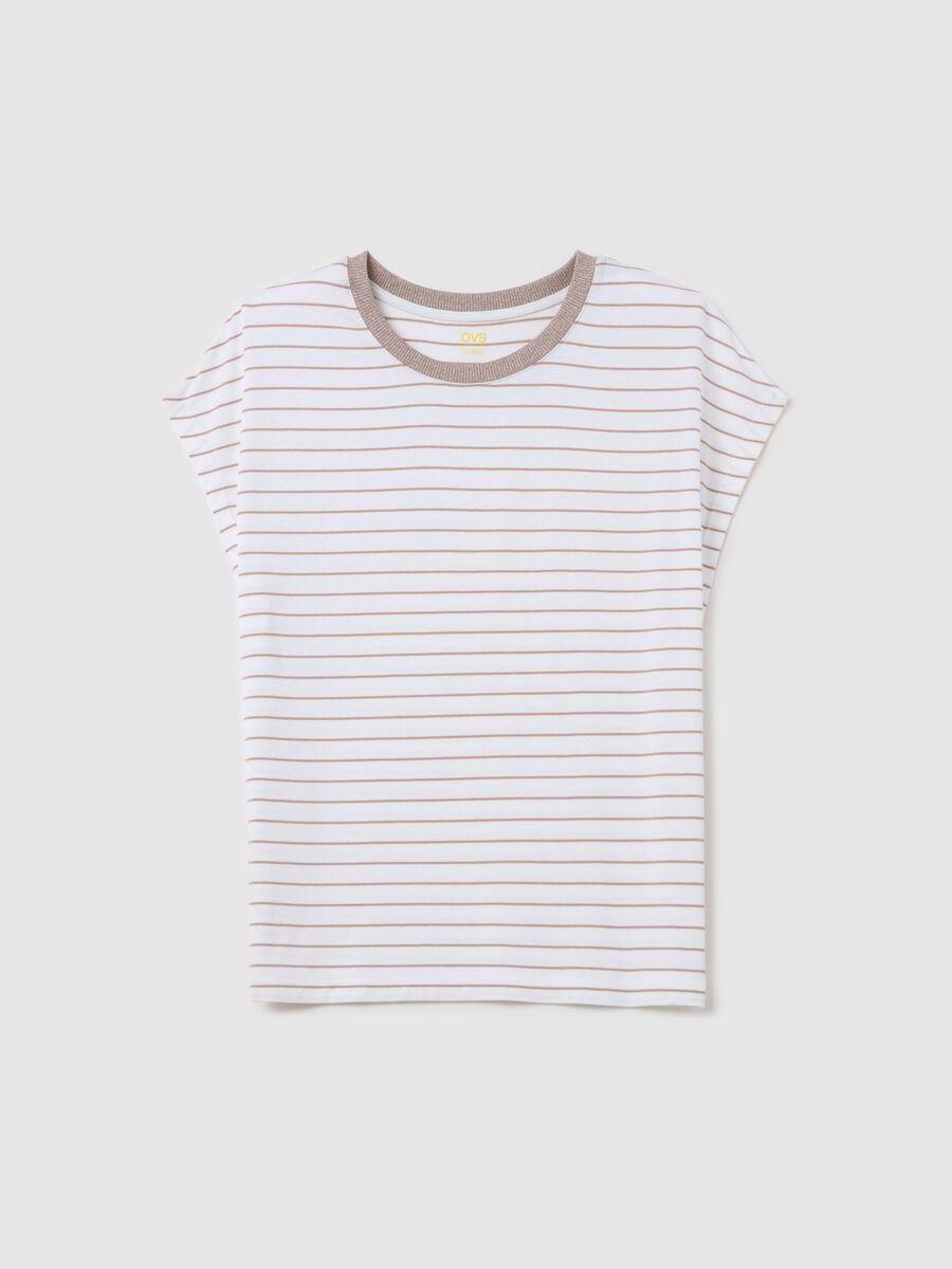 White and beige striped T-shirt with short sleeves_4