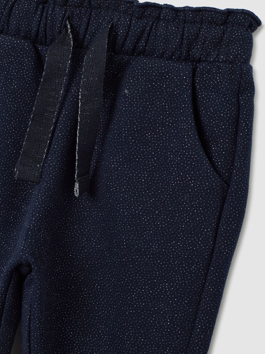 Pantaloni da bimba in cotone elasticizzato blu regular fit con glitter_2