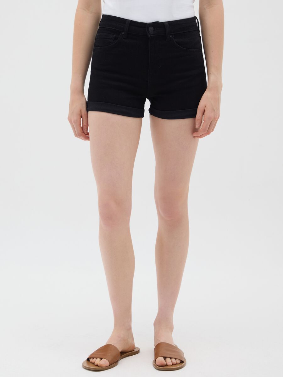 Women's black denim shorts slim fit_1
