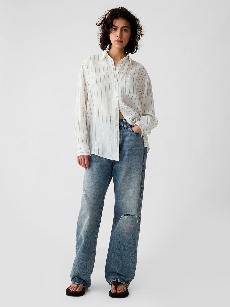 Camicia oversize in lino con tasca_0