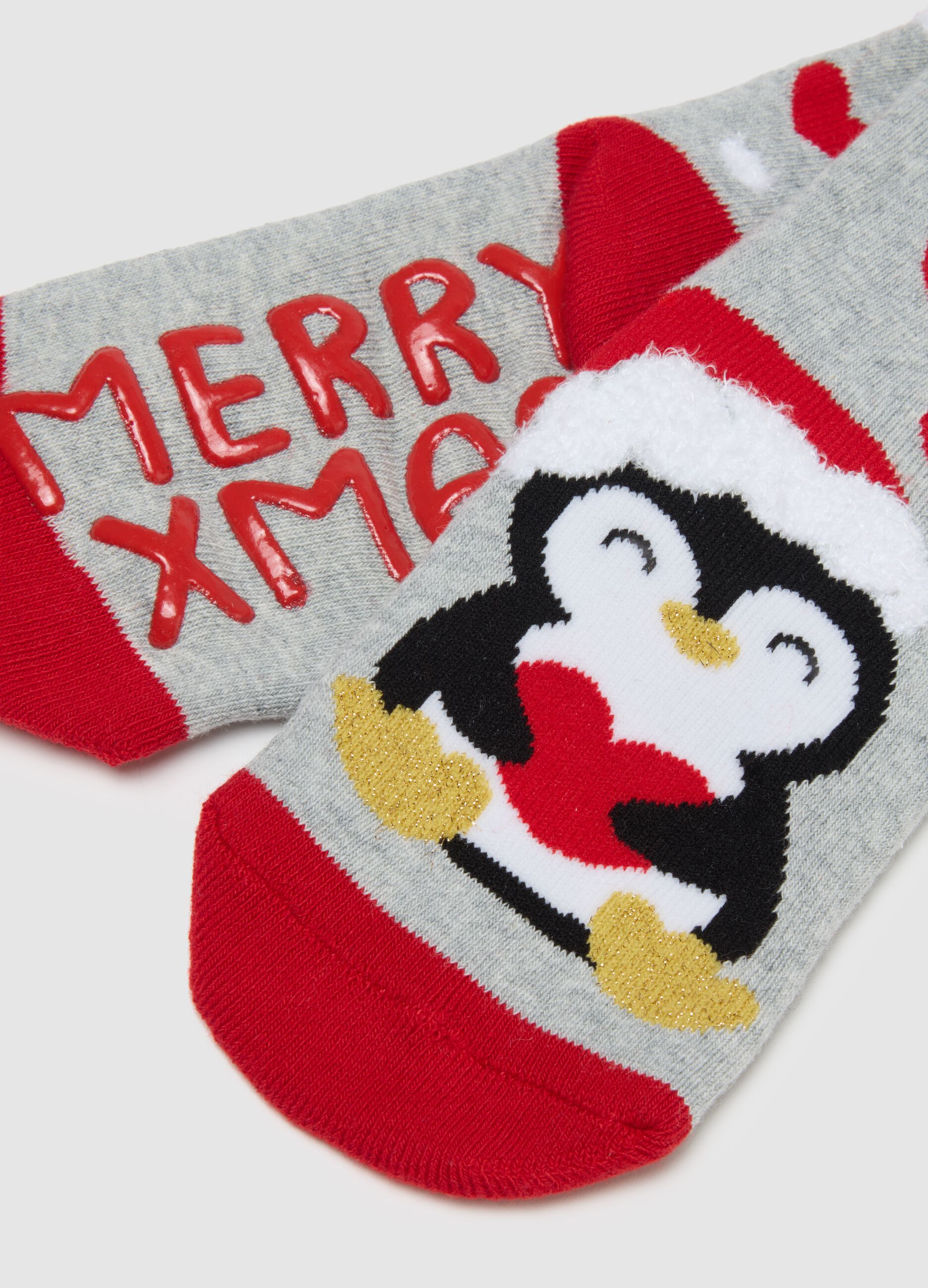 Grey cotton blend children's socks with festive print