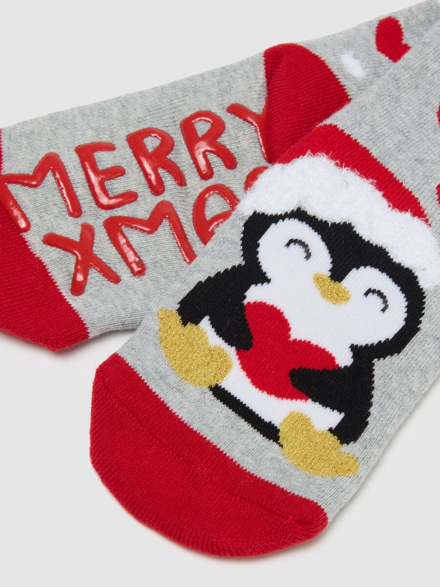 Calze da bambina in misto cotone grigie con stampa natalizia_0
