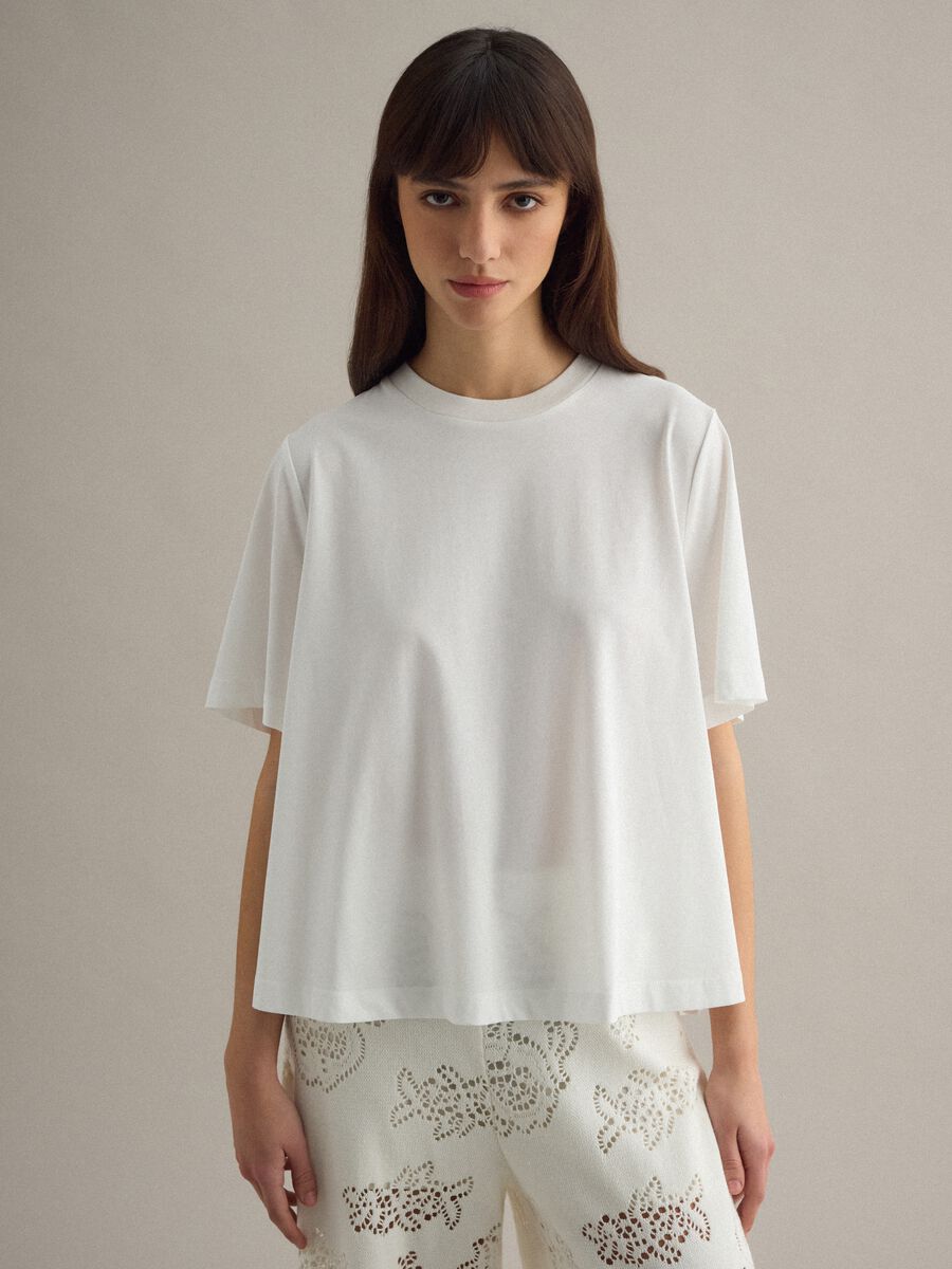 T-shirt a maniche corte in misto cotone bianca regular fit_1