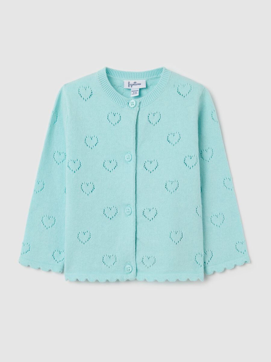 Light blue cardigan with openwork hearts motif_0