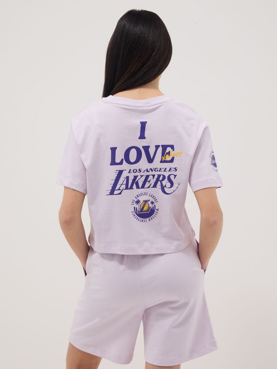 Girls' relaxed fit purple pure cotton T-shirt with Lakers prints_2