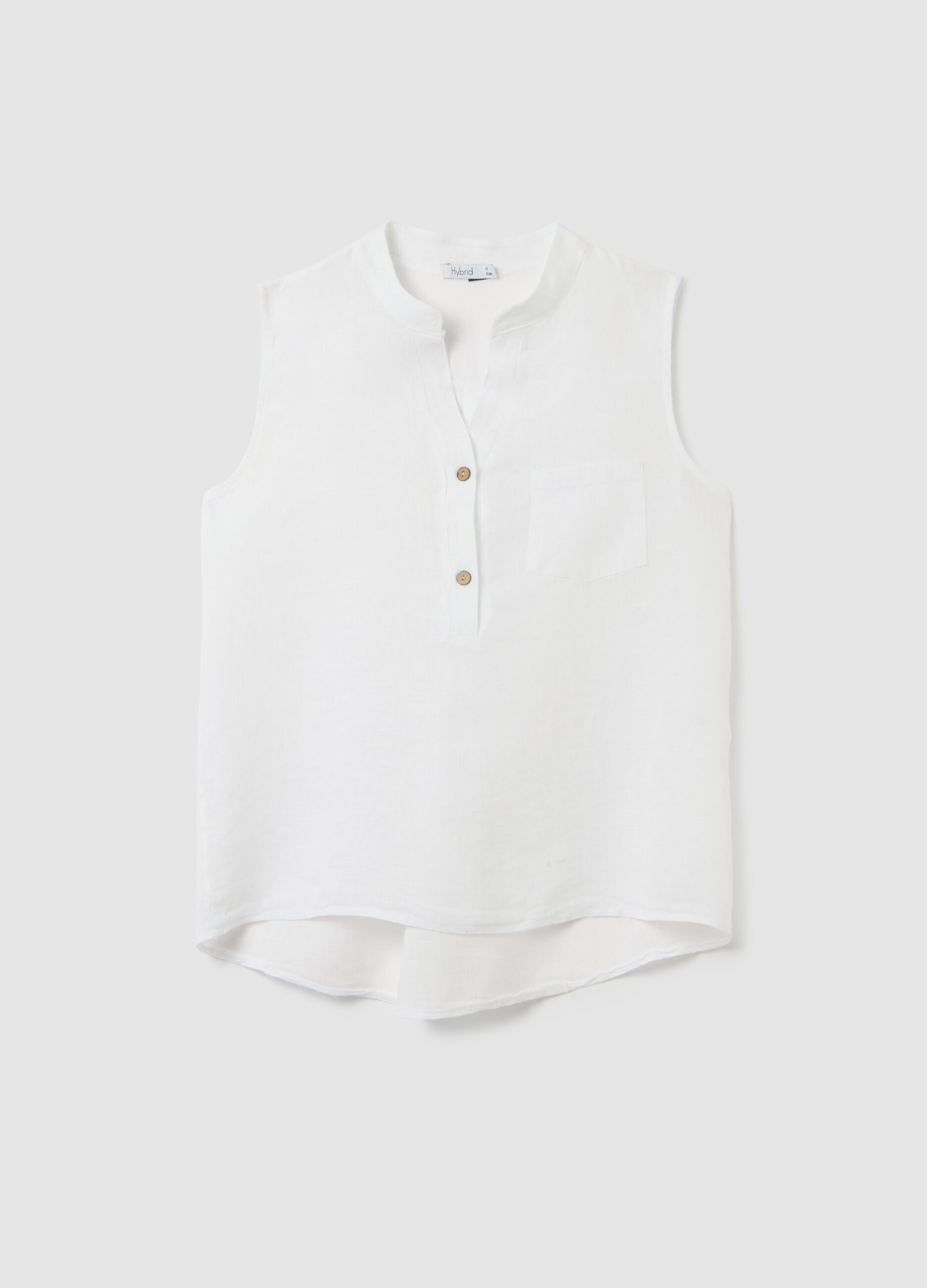 Women's white sleeveless linen blouse regular fit