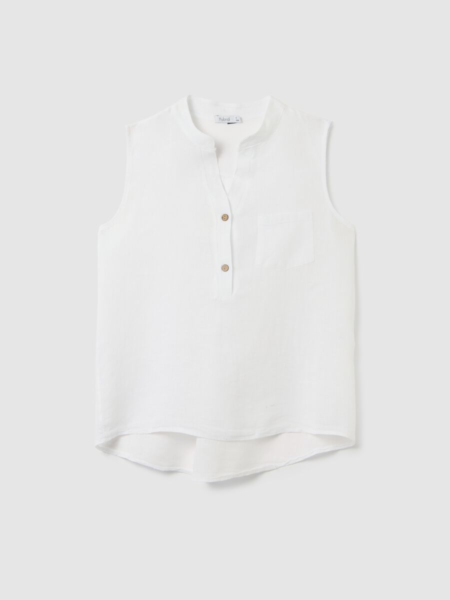 Women's white sleeveless linen blouse regular fit_4