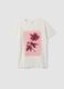 T-shirt bianca in puro cotone con girocollo e stampa floreale regular fit_4
