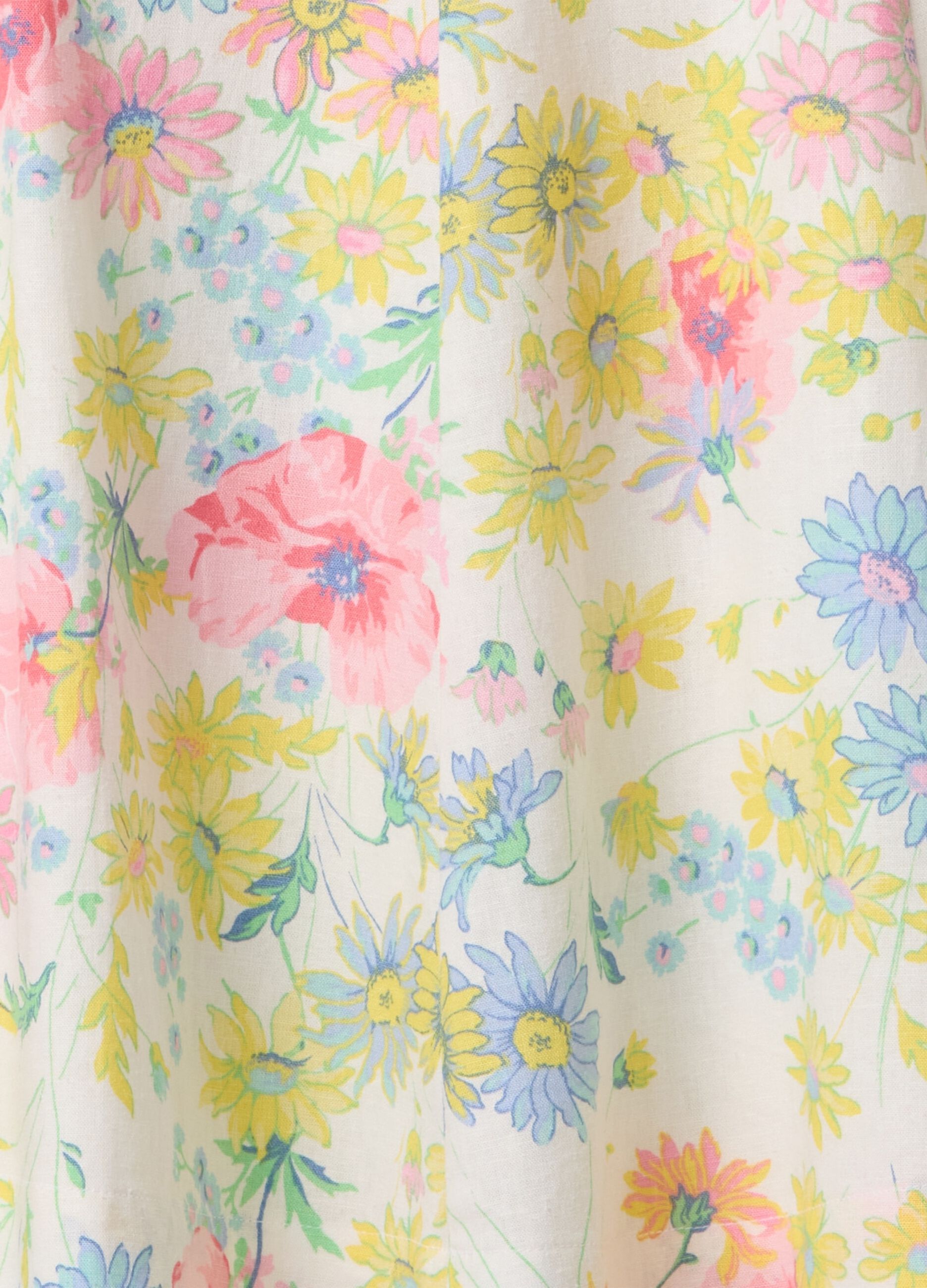 Vestito corto a fiori multicolor in lino e viscosa