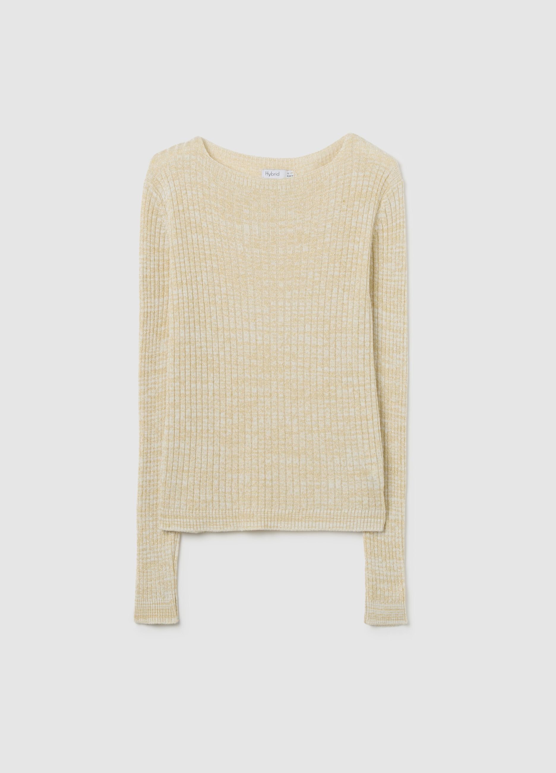 Beige ribbed top with metallic fibres