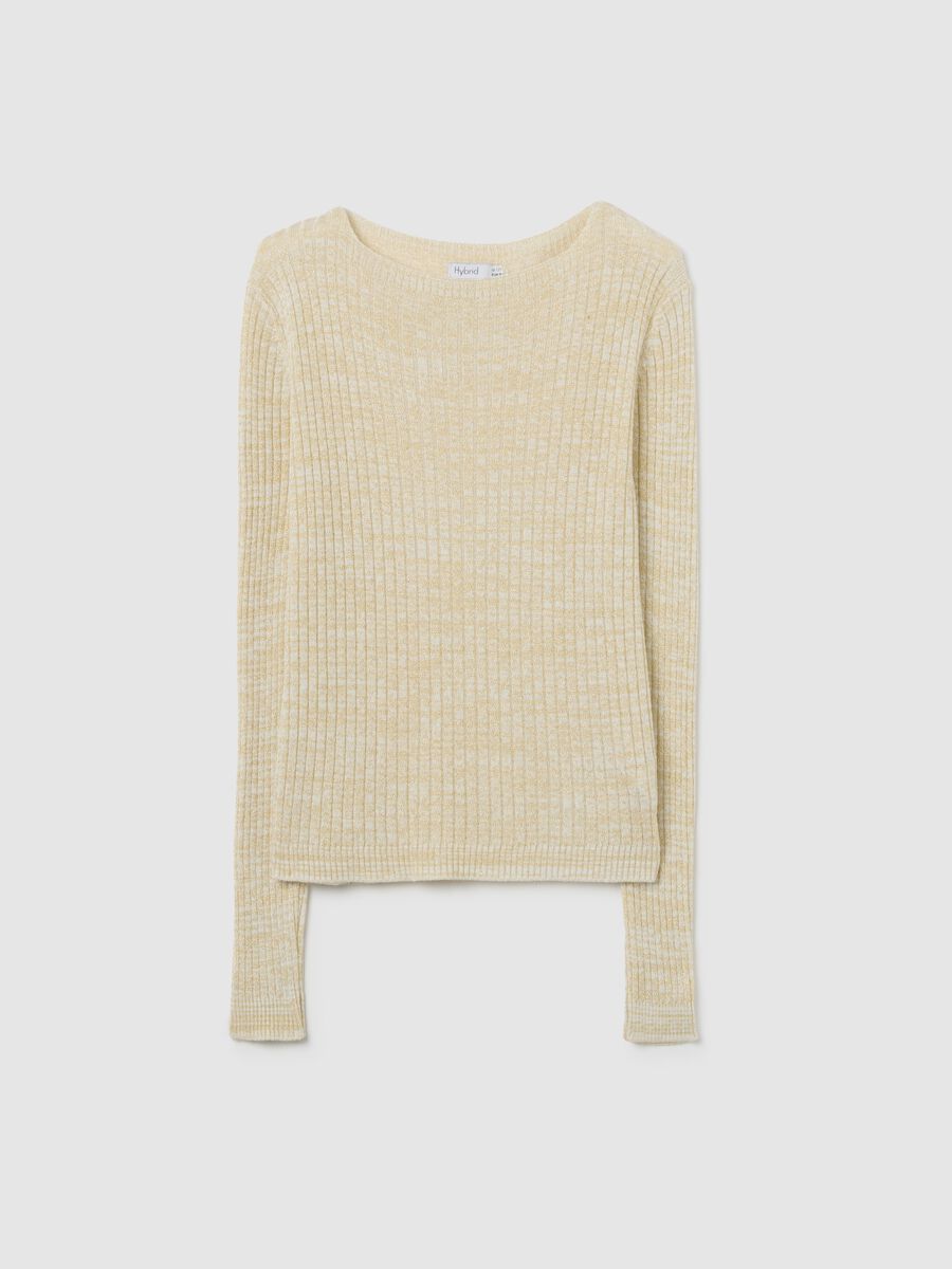 Maglia a costine beige con fibre metalliche_0