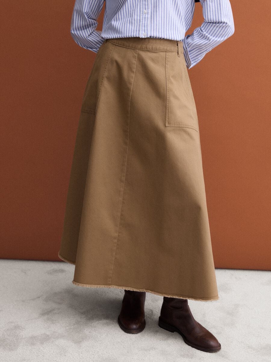 Brown midi skirt in pure cotton_1