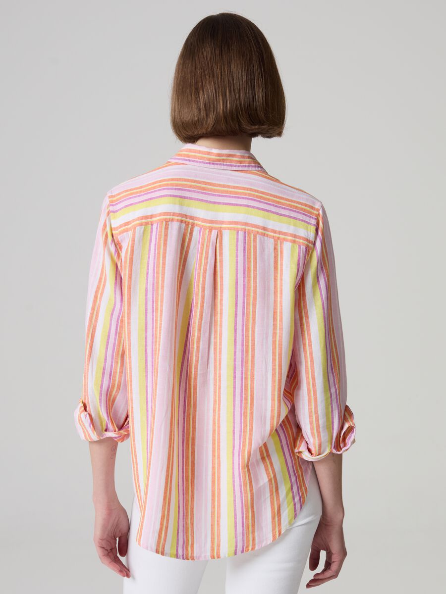 Camicia in lino e viscosa a righe multicolor_2
