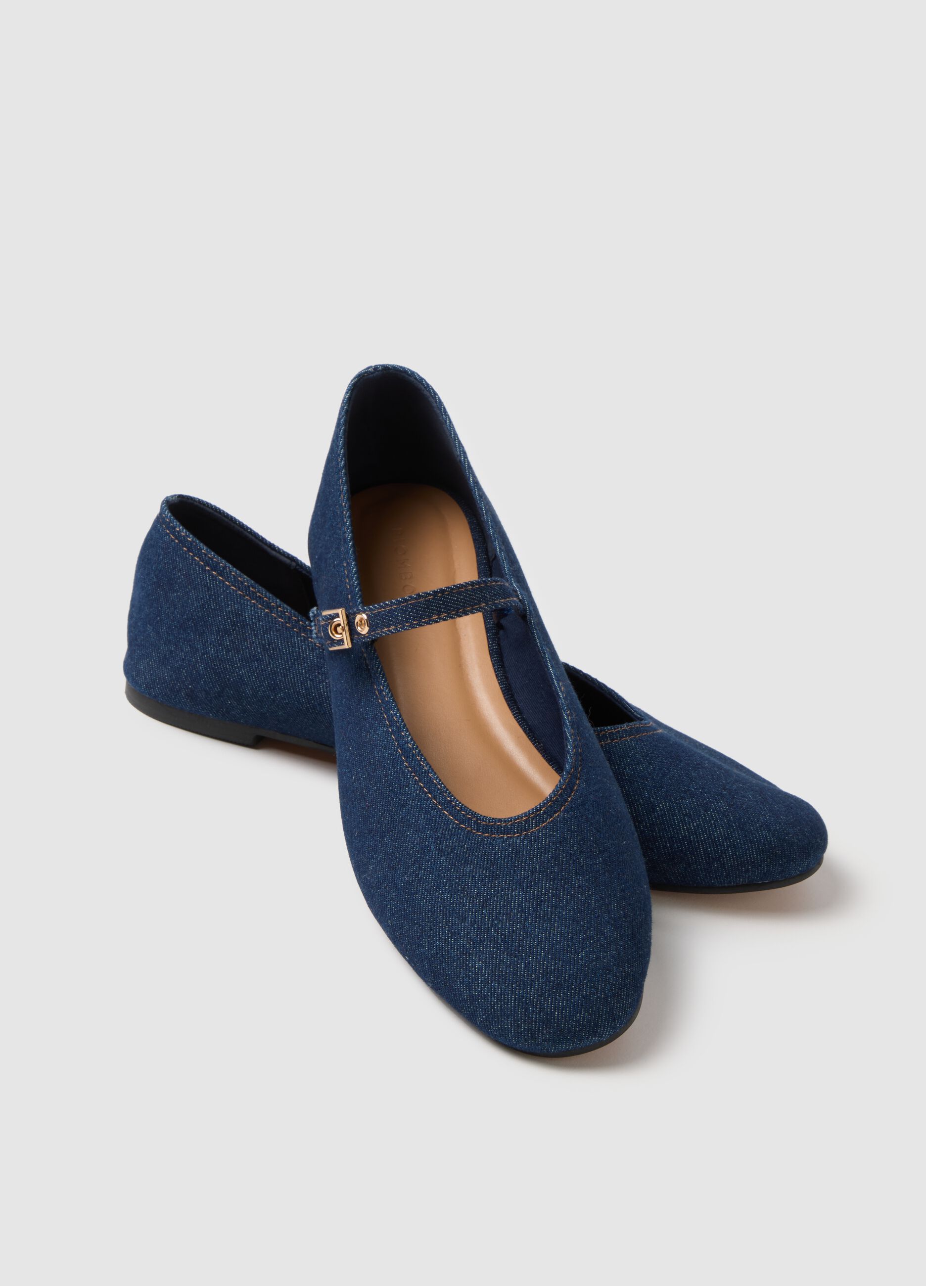 Blue Ballet Flats with Adjustable Strap