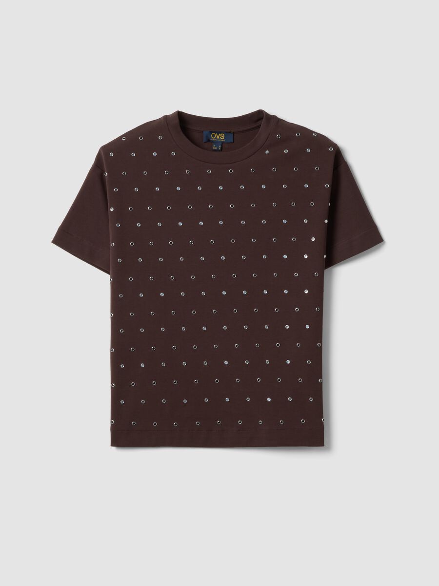 Brown stretch cotton T-shirt with studs, regular fit_4