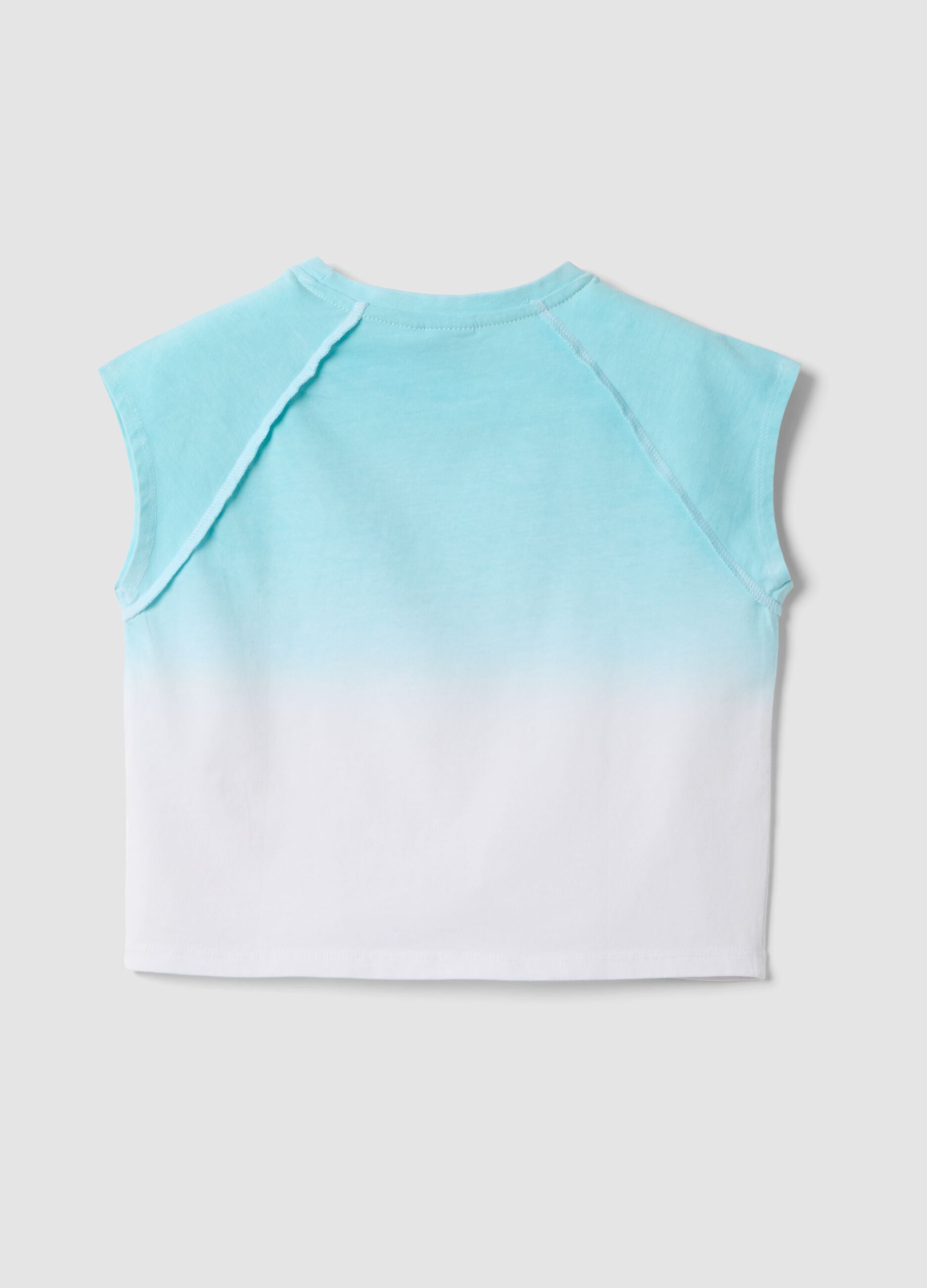 T-shirt azzurra in cotone elasticizzato a maniche corte per bambina regular fit
