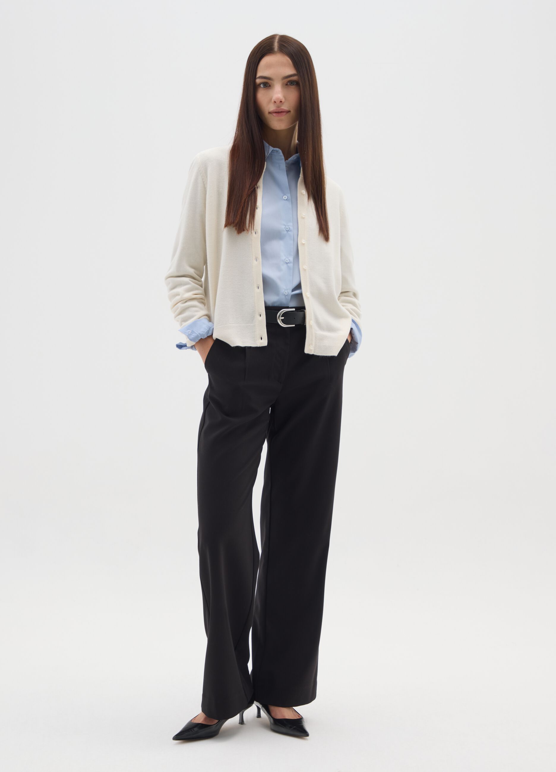 White regular fit cardigan with buttons