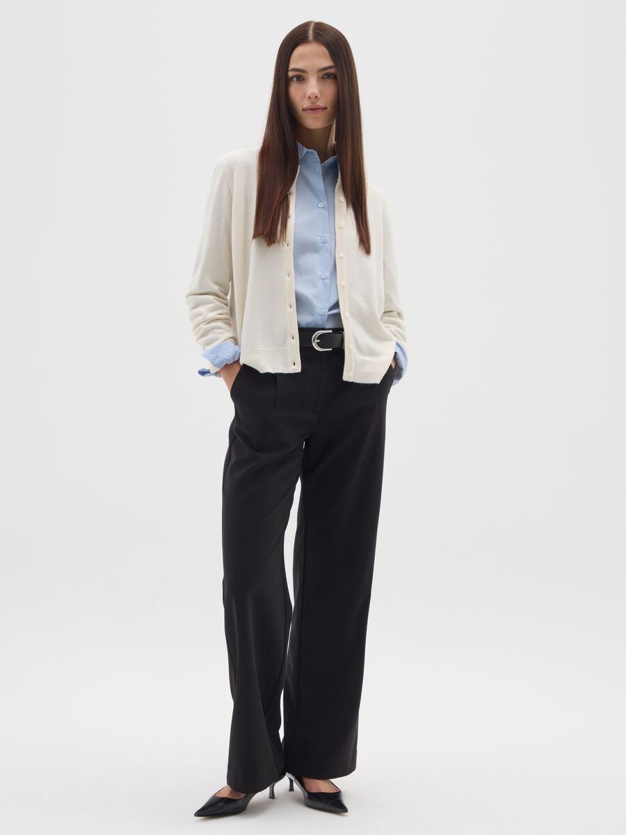 White regular fit cardigan with buttons_1