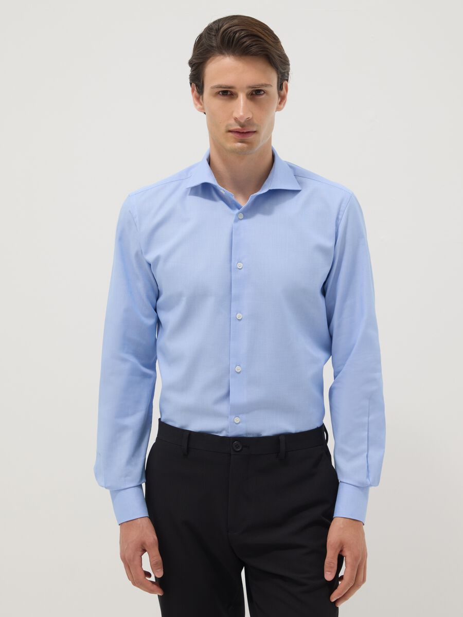 Blue slim-fit cotton-blend shirt_0