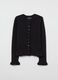 Black Cardigan with Ruffle in Mixed Materials_4