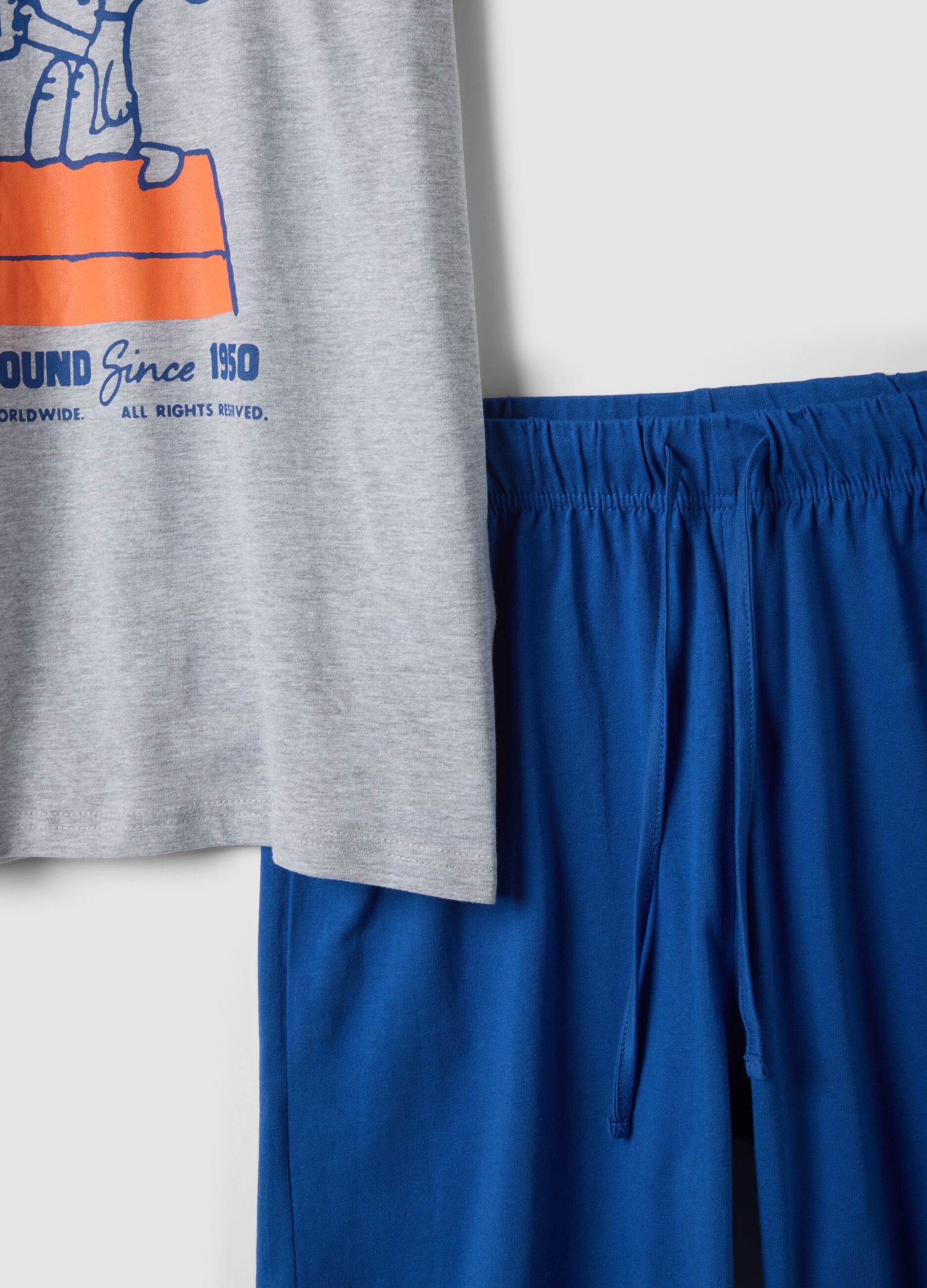 Men's grey short cotton pyjama set with Peanuts print, regular fit