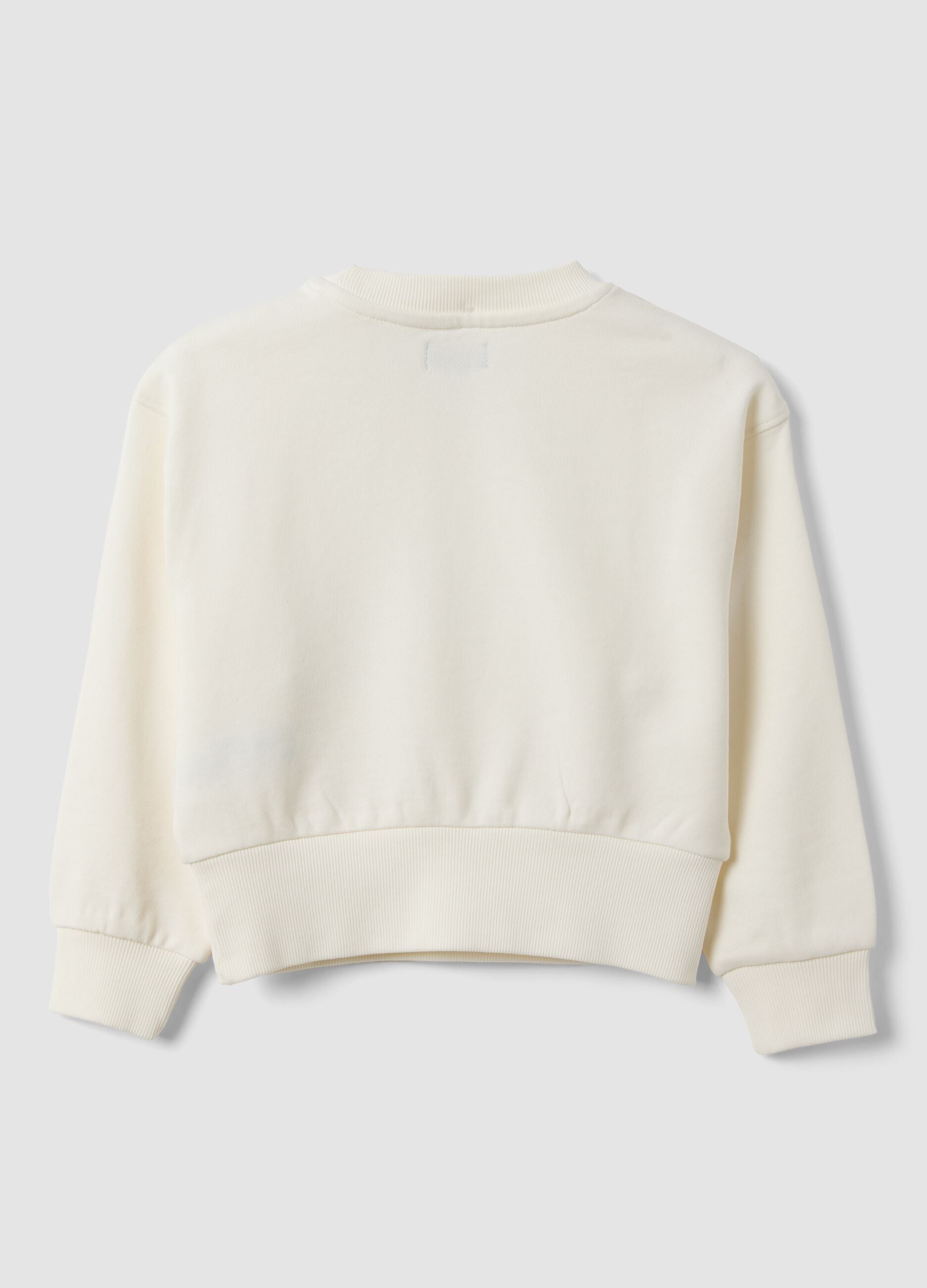 White pure cotton sweatshirt with rhinestone slogan and embroidered heart for girls