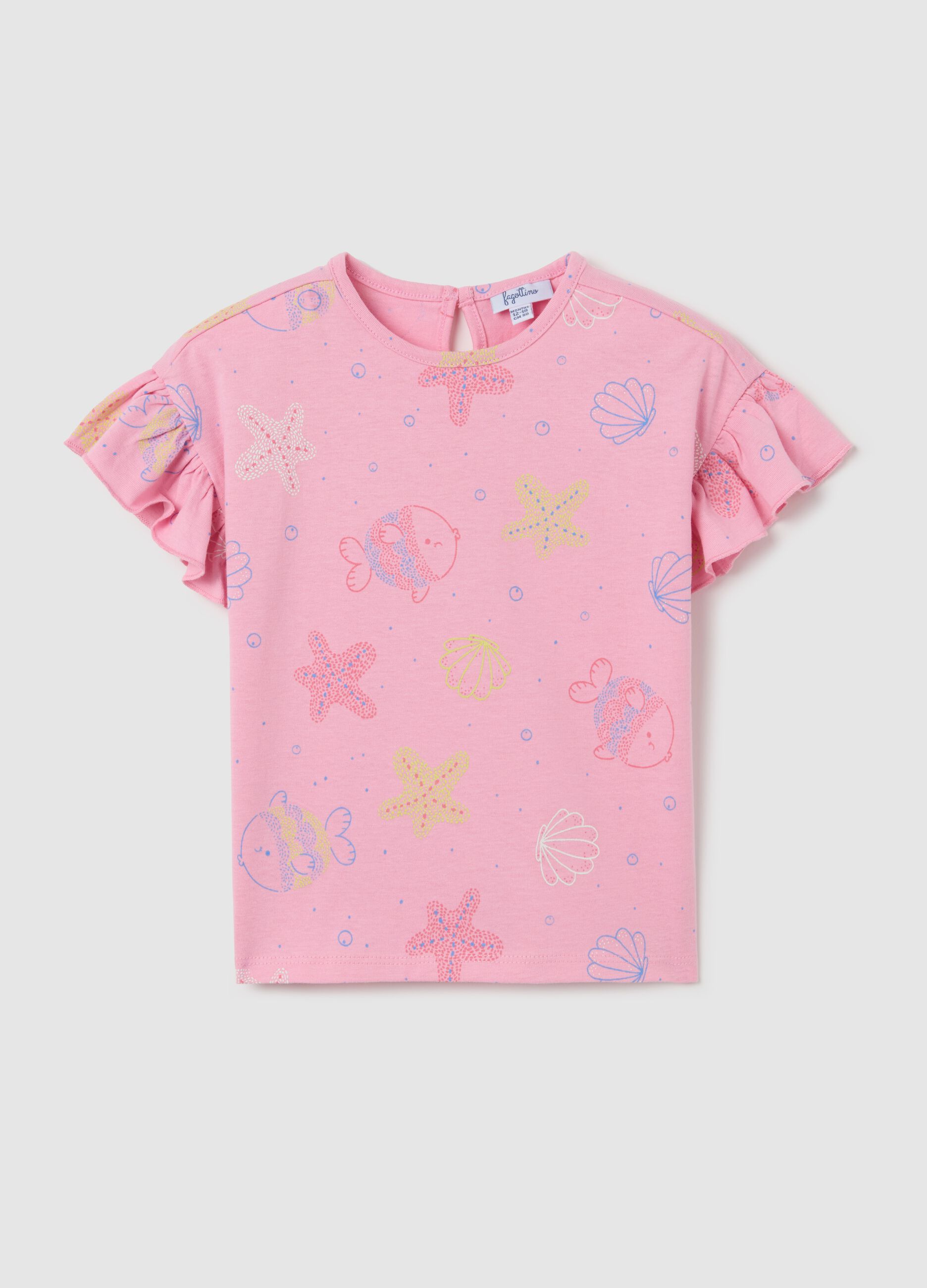 Pink cotton T-shirt with fish print