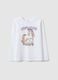Girls' Regular Fit White Pure Cotton T-Shirt with Print_0