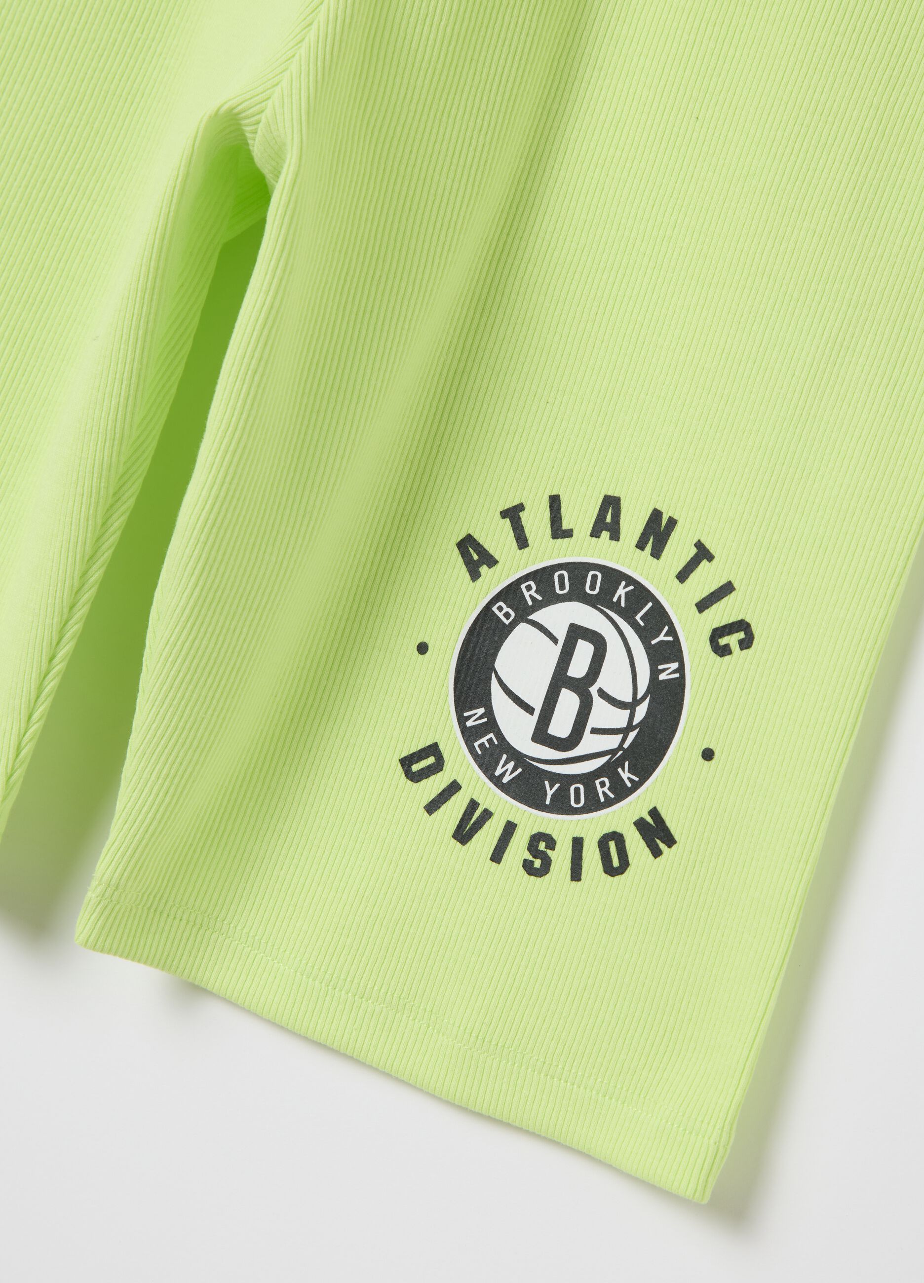 Green cycle shorts with Brooklyn New York Atlantic Division print