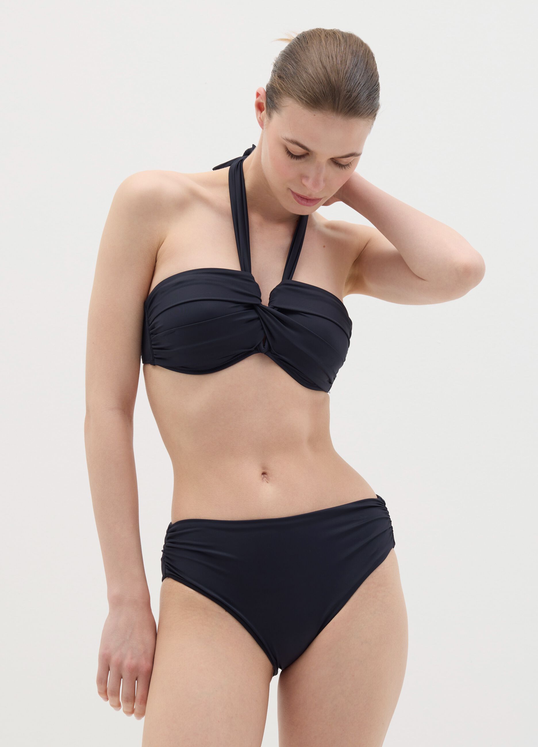 Women’s bikini top in blue stretch fabric