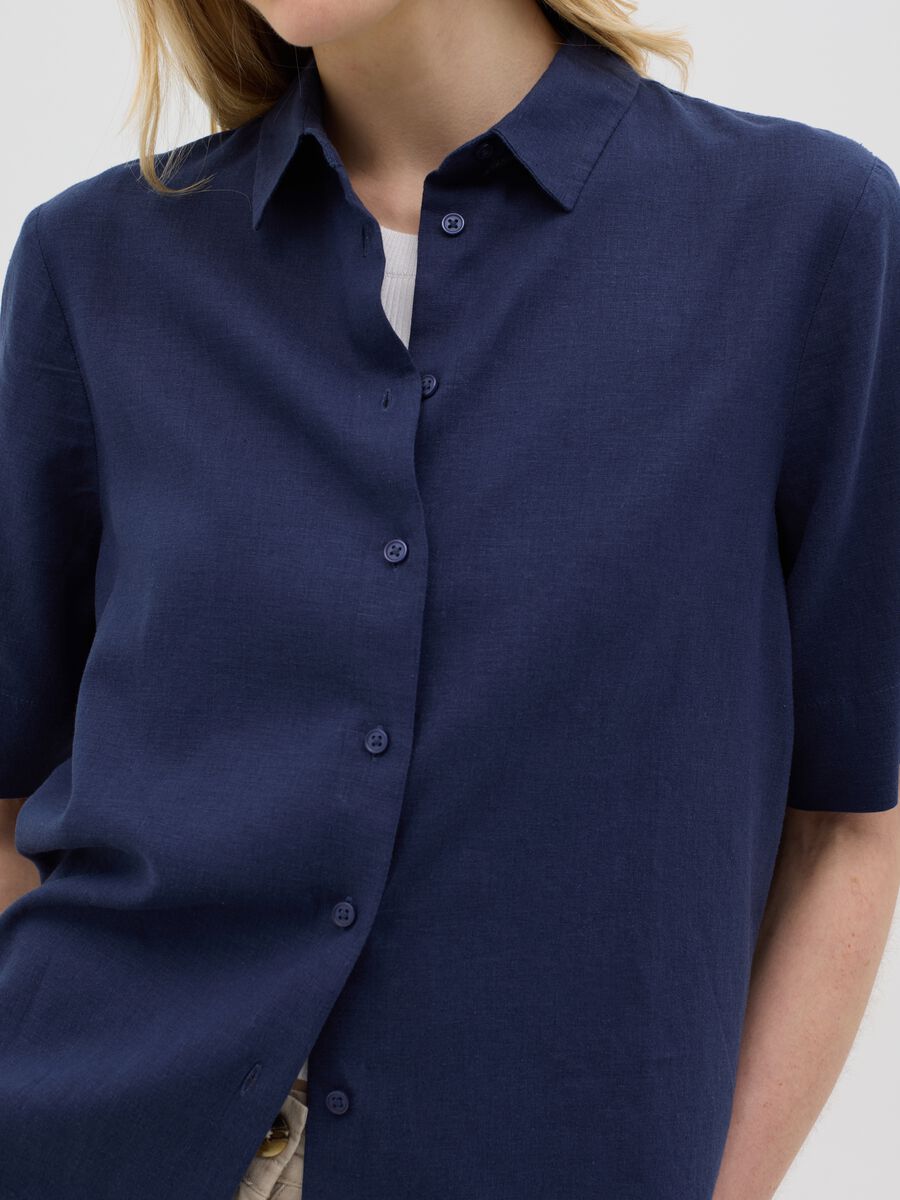 Women’s blue regular-fit shirt in linen and viscose_3