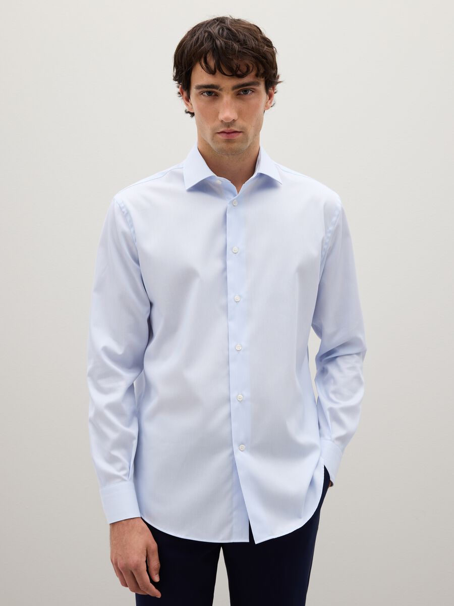 Blue cotton regular fit shirt_0