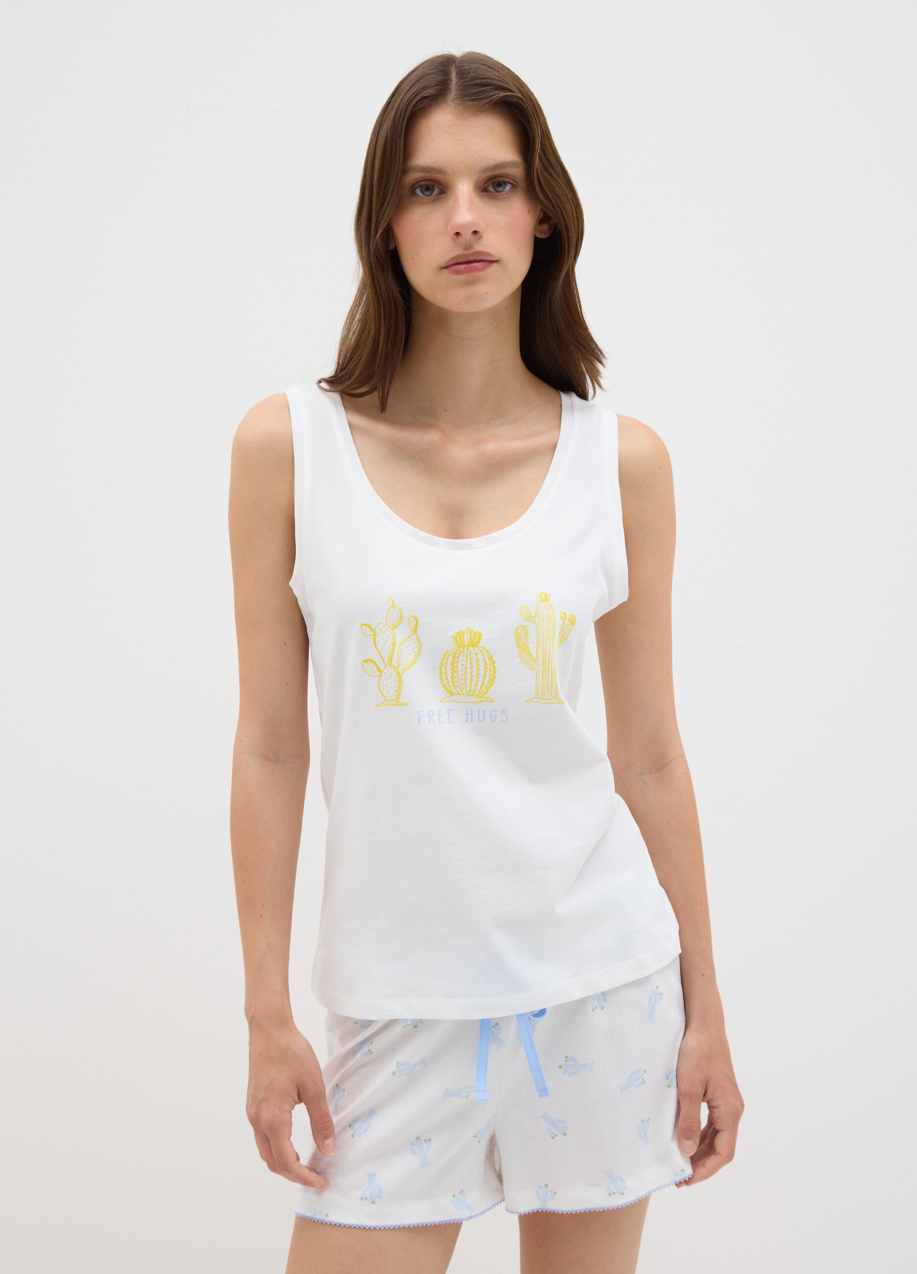 Completo pigiama da donna in puro cotone bianco