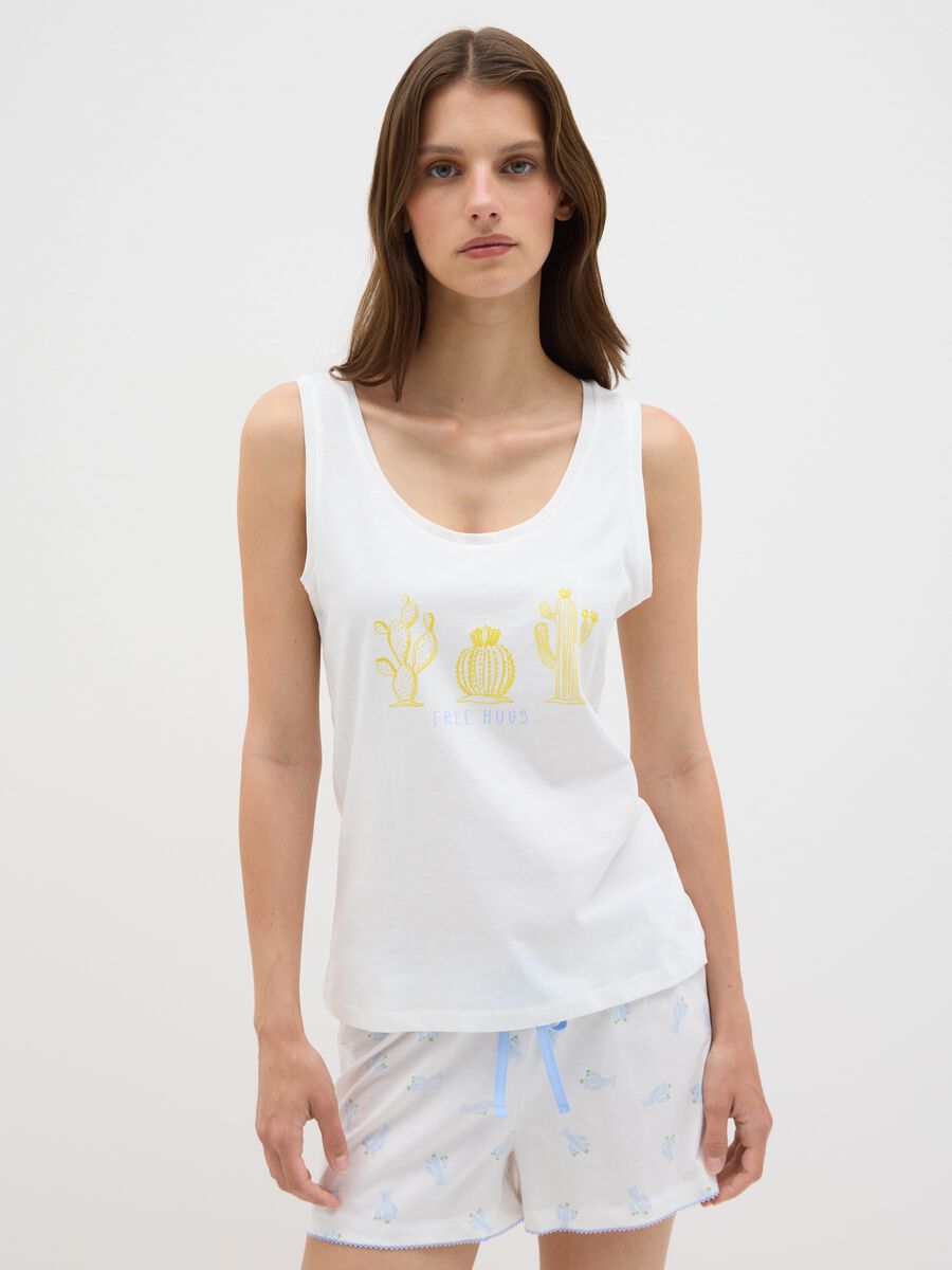 Completo pigiama da donna in puro cotone bianco_1