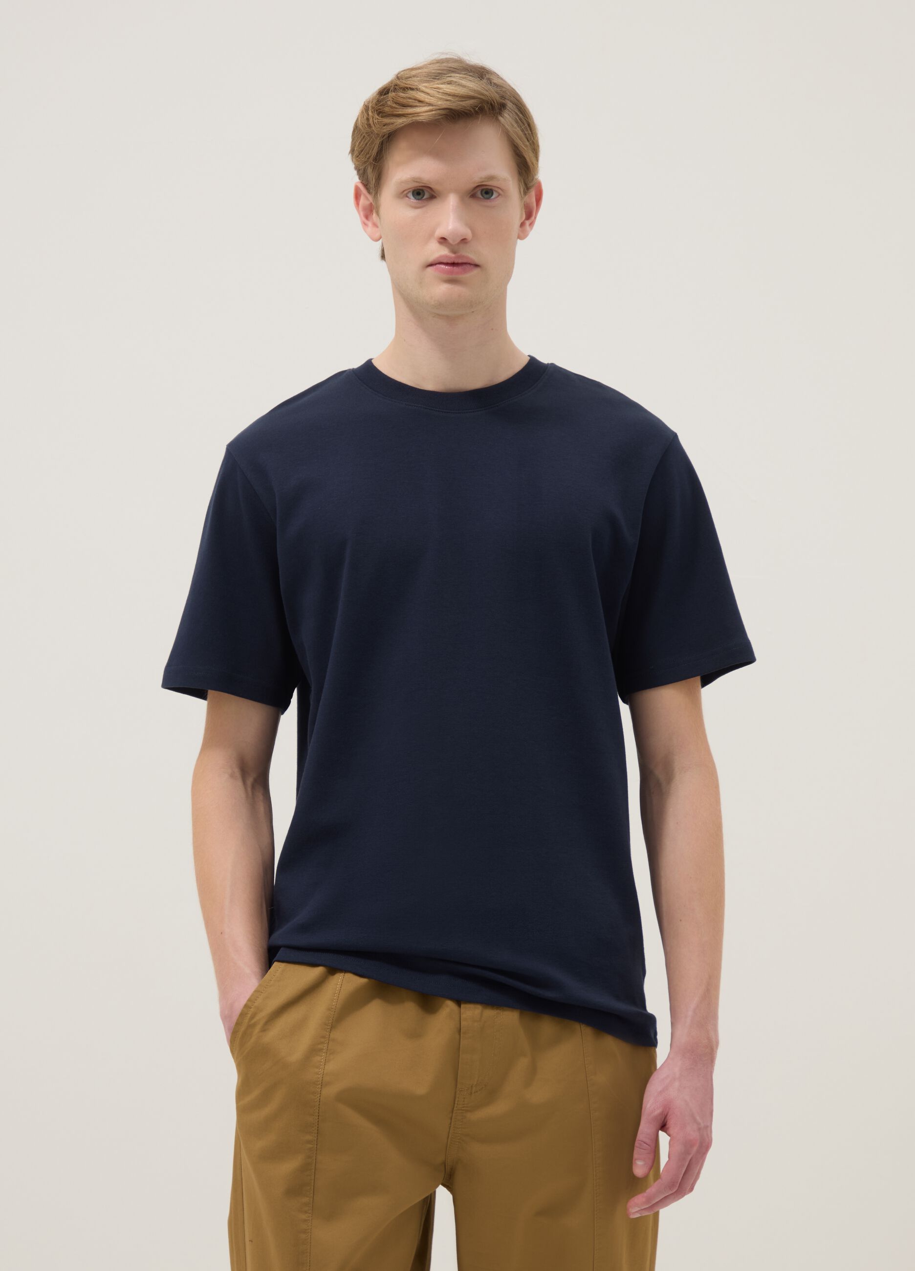 Blue pure cotton short sleeve relaxed fit T-shirt