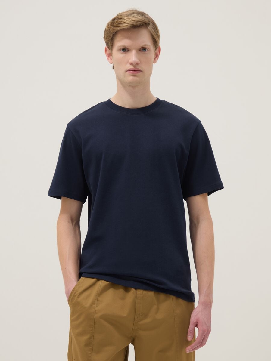 Blue pure cotton short sleeve relaxed fit T-shirt_2
